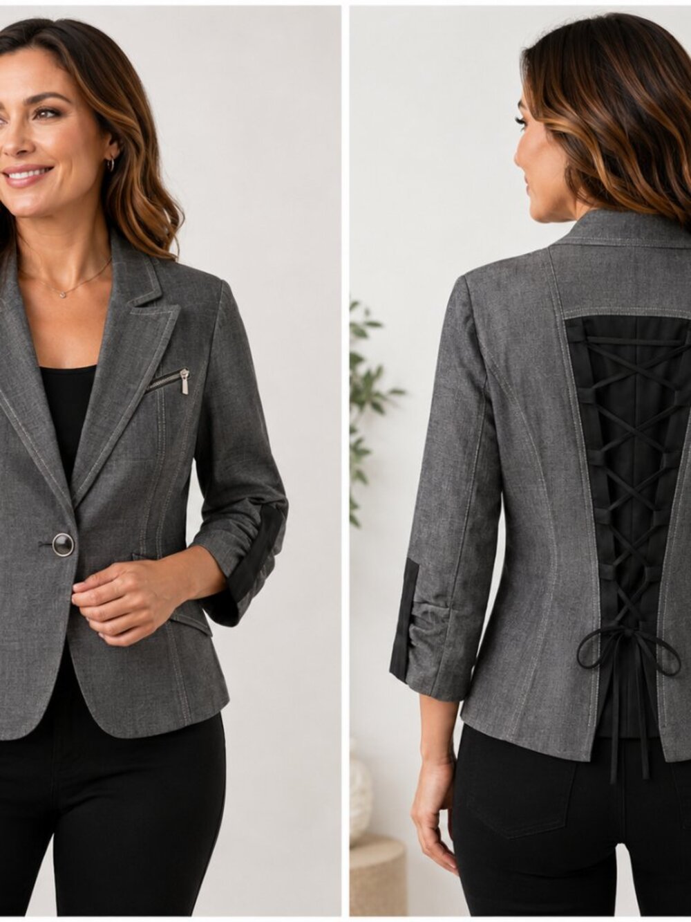 NWT Bebe Luxe Suiting Blazer Jacket Size 8 Gray Italian Fabric Tailored Career